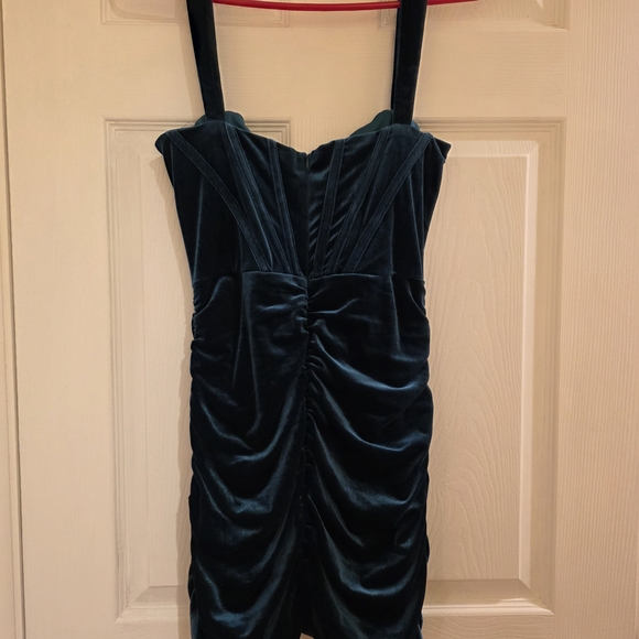 Teal Velvet Mini Dress - Picture 4 of 4
